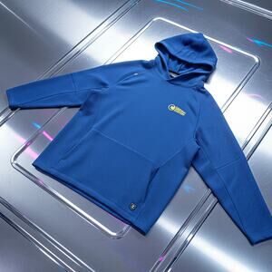 Back To The Future Logo Textured Hoodie Blue Lightweight Relaxed Fit Mens XL